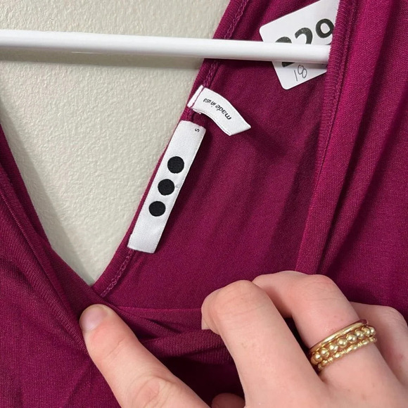 Three Dots Womens Maroon Dress Solid Elegant V Neck Ruffle Sleeve Trim Size S - Picture 3 of 7